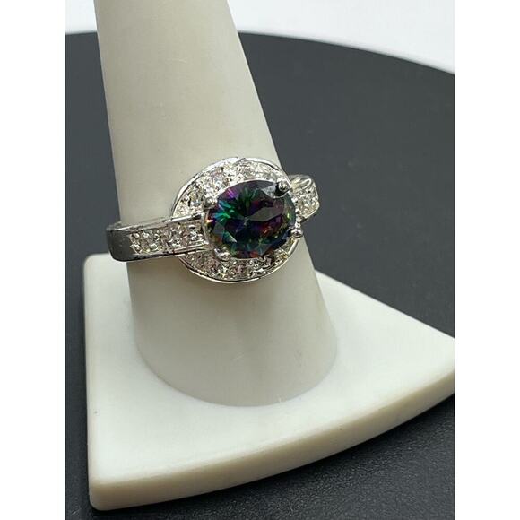 Sterling Silver 925 Mystic Topaz and CZ Ring  Sz 10.25 - Picture 4 of 16